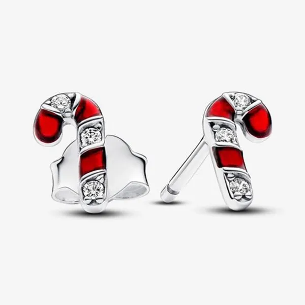 Khuyên Tai Nữ Pandora Sparkling Red Candy Cane Stud Earrings 292996C01 Màu Bạc Đỏ