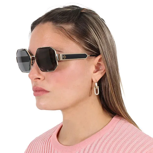 Kính Mát Nữ Tory Burch Grey Irregular Ladies Sunglasses TY6094 327187 60 Màu Xám Đen - Kính mắt - Vua Hàng Hiệu