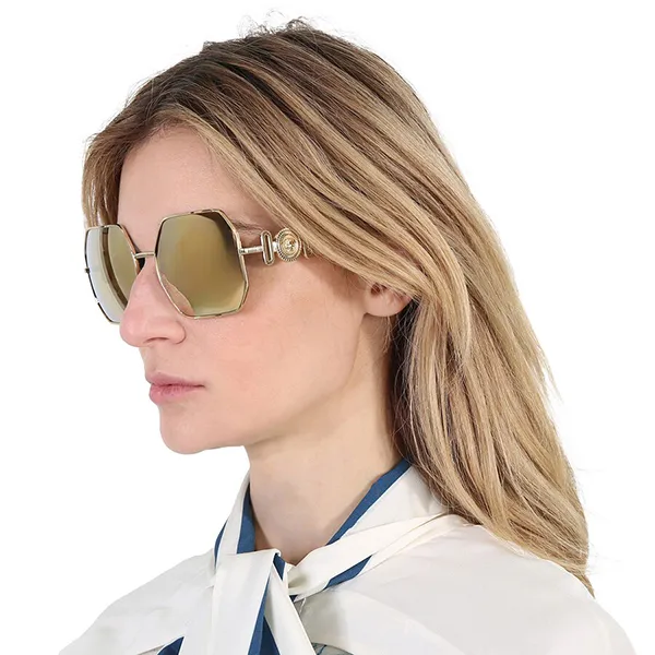 Kính Mát Nữ Versace Brown Mirror Gold Irregular Sunglasses VE2248 10027P 58 Màu Vàng