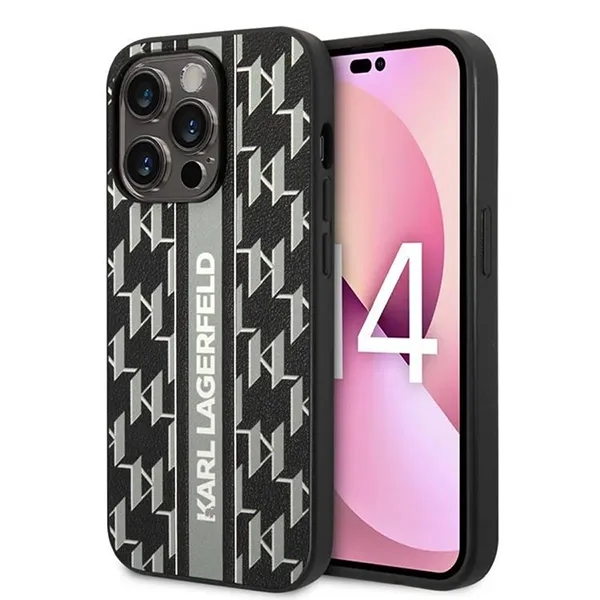 Ốp Điện Thoại Karl Lagerfeld With Monogram Pattern & Vertical Logo Compatble iPhone 14 Pro Max Màu Đen - Phụ Kiện Công Nghệ - Vua Hàng Hiệu