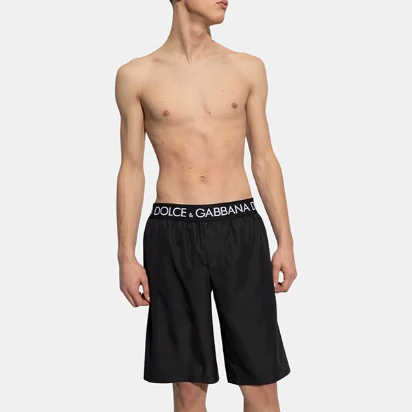 Quần Short Nam Dolce & Gabbana D&G Logo Waist Knee Length Swim M4B74TFUSFWN0000 Màu Đen Size 2 - Thời trang - Vua Hàng Hiệu