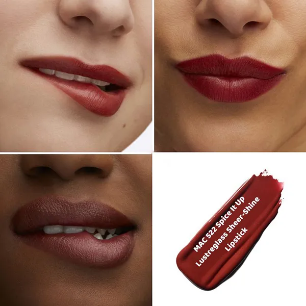 Son MAC Lustreglass Sheer Shine Lipstick 522 Spice It Up Màu Đỏ Berry