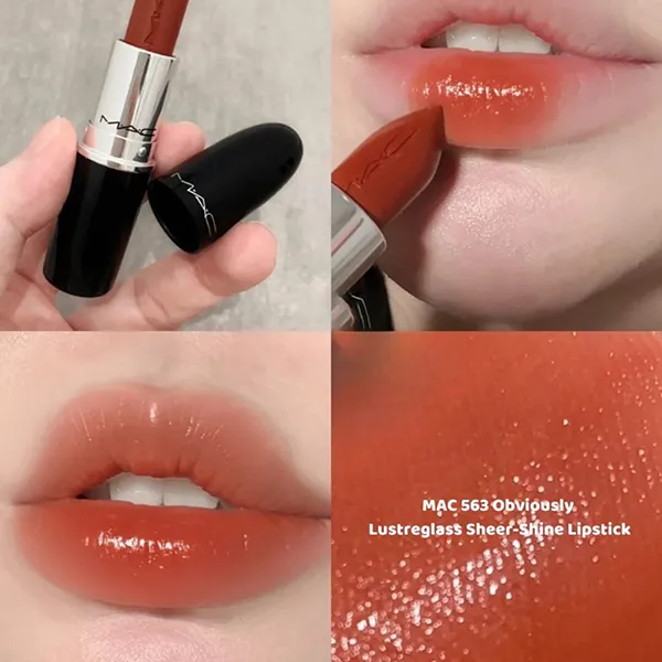 Son MAC Lustreglass Sheer Shine Lipstick 563 Obviously Màu Cam Gạch - Son Môi - Vua Hàng Hiệu