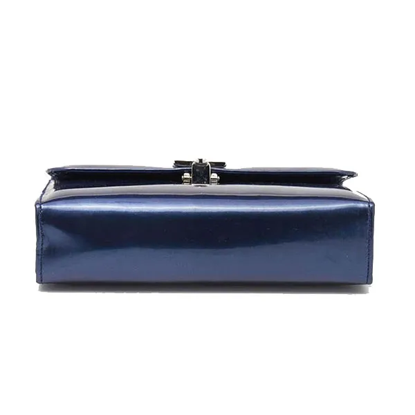 Túi Cầm Tay Nữ Salvatore Ferragamo Navy Blue Patent Leather Gancini Lock Flap Clutch Màu Xanh Navy - Túi xách - Vua Hàng Hiệu