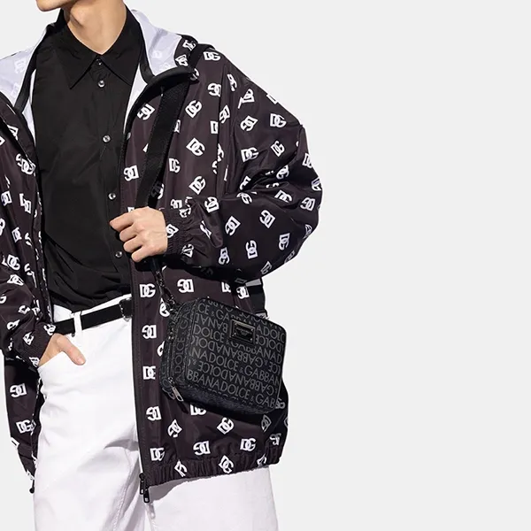 Túi Đeo Chéo Nam Dolce & Gabbana D&G Coated Jacquard Messenger Bag BM2297 AJ705-8B969 Màu Đen Xám