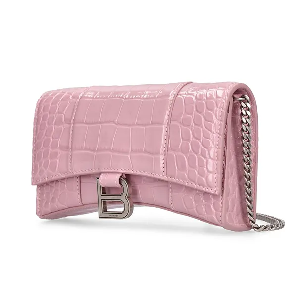 Túi Đeo Chéo Nữ Balenciaga Hourglass Shiny Crocodile Embossed Chain Wallet Màu Hồng - Túi xách - Vua Hàng Hiệu