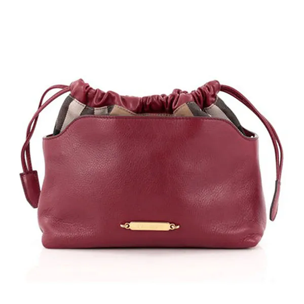 Túi Đeo Chéo Nữ Burberry Little Crush Crossbody Bag Leather And House Check Canvas Màu Đỏ Đô