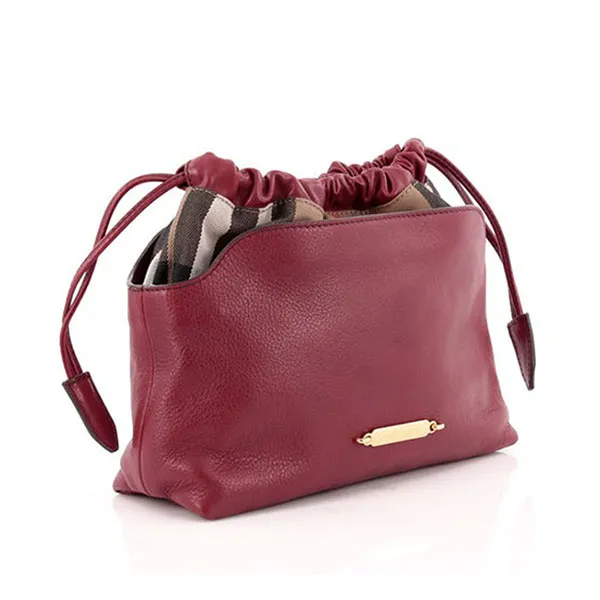 Túi Đeo Chéo Nữ Burberry Little Crush Crossbody Bag Leather And House Check Canvas Màu Đỏ Đô