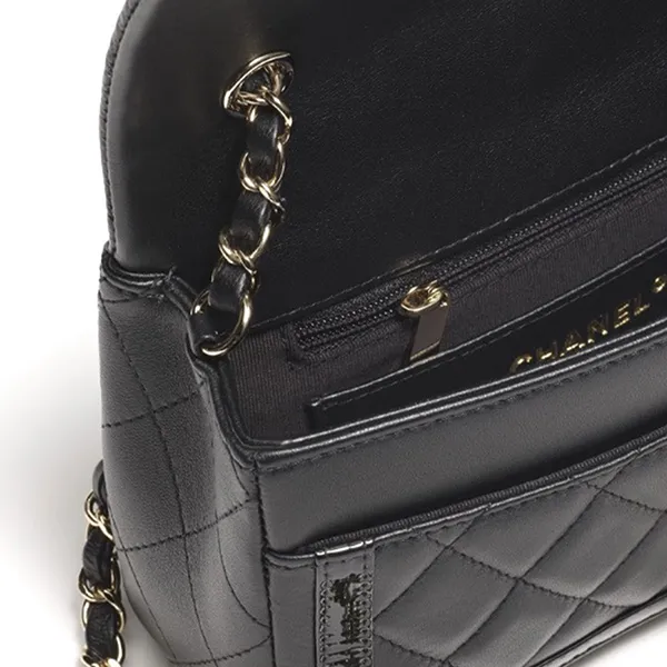 Túi Đeo Chéo Chanel Mini Flap Bag Lambskin Patent Calfskin & Gold Black Màu Đen - Túi xách - Vua Hàng Hiệu