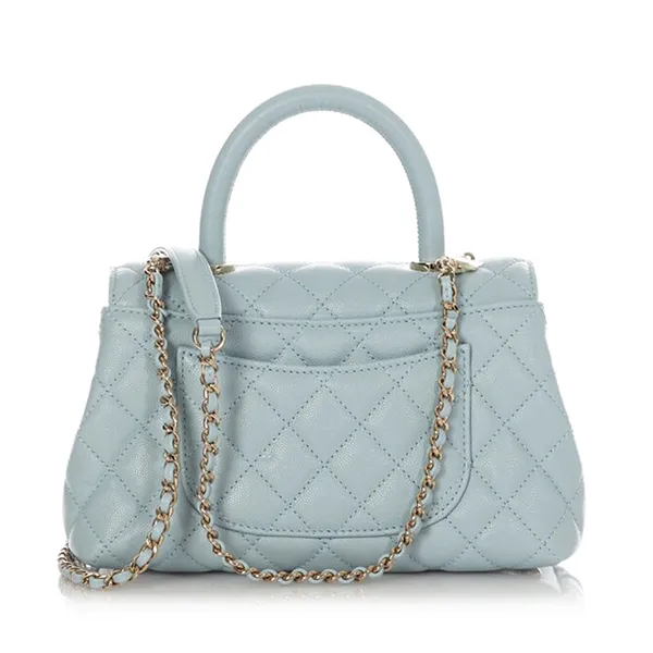 Túi Đeo Chéo Nữ Chanel Small Coco Handle Caviar Light Gold Hardware Màu Xanh