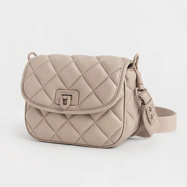Túi Đeo Chéo Nữ Charles & Keith CNK Cressida Quilted Crossbody Bag Taupe 80782260 Màu Nâu - Túi xách - Vua Hàng Hiệu