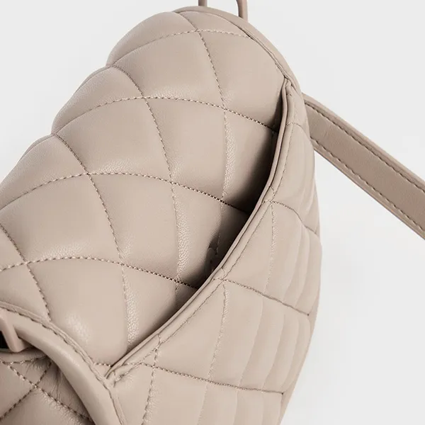 Túi Đeo Chéo Nữ Charles & Keith CNK Cressida Quilted Crossbody Bag Taupe 80782260 Màu Nâu - Túi xách - Vua Hàng Hiệu