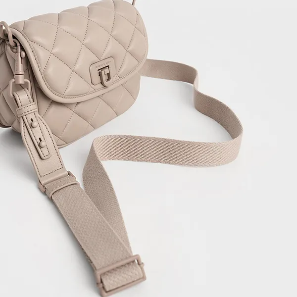 Túi Đeo Chéo Nữ Charles & Keith CNK Cressida Quilted Crossbody Bag Taupe 80782260 Màu Nâu - Túi xách - Vua Hàng Hiệu