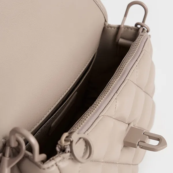 Túi Đeo Chéo Nữ Charles & Keith CNK Cressida Quilted Crossbody Bag Taupe 80782260 Màu Nâu - Túi xách - Vua Hàng Hiệu