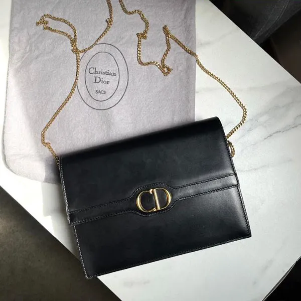 Túi Đeo Chéo Nữ Christian Dior Leather CD Logo Chain Black Màu Đen