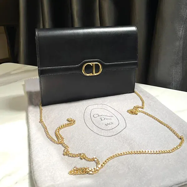 Túi Đeo Chéo Nữ Christian Dior Leather CD Logo Chain Black Màu Đen