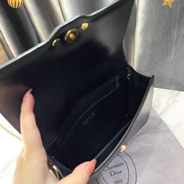 Túi Đeo Chéo Nữ Christian Dior Leather CD Logo Chain Black Màu Đen