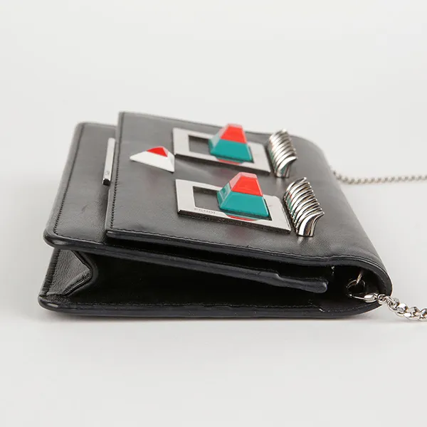 Túi Đeo Chéo Nữ Fendi Woc Black Leather Square Eye Chain Wallet And Crossbag Màu Đen