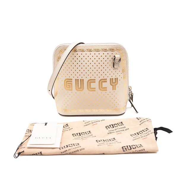 Túi Đeo Chéo Nữ Gucci Logo Moon & Stars White Leather Cross Body Bag Màu Trắng Họa Tiết