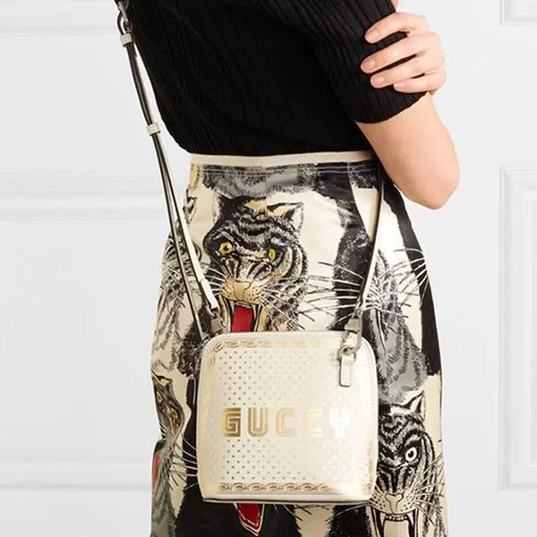 Túi Đeo Chéo Nữ Gucci Logo Moon & Stars White Leather Cross Body Bag Màu Trắng Họa Tiết