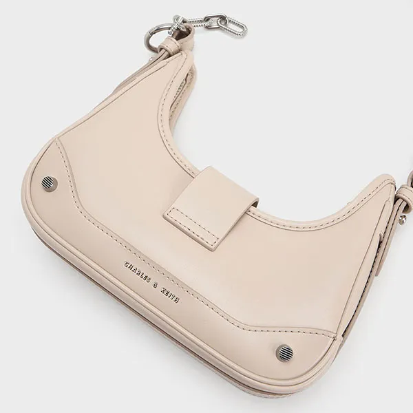 Túi Đeo Vai Nữ Charles & Keith CNK Winslet Belted Hobo Bag Oat 40271053 Màu Xám Trắng
