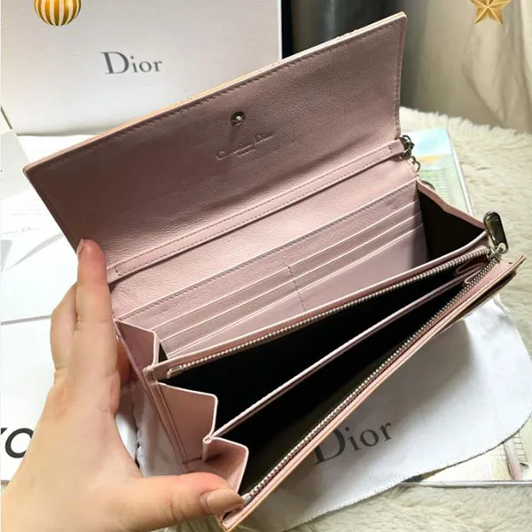 Túi Đeo Vai Nữ Dior Beige Cannage Patent Leather Lady Wallet Woc Màu Be