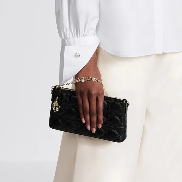 Túi Đeo Vai Nữ Miss Dior Midi Mini Bag Black Cannage Lambskin Màu Đen