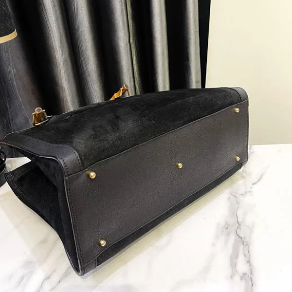 Túi Tote Nữ Gucci Bamboo Vintage Black Màu Đen