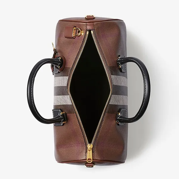 Túi Trống Nữ Burberry Medium Check Bowling Bag Màu Nâu Đen - Túi xách - Vua Hàng Hiệu