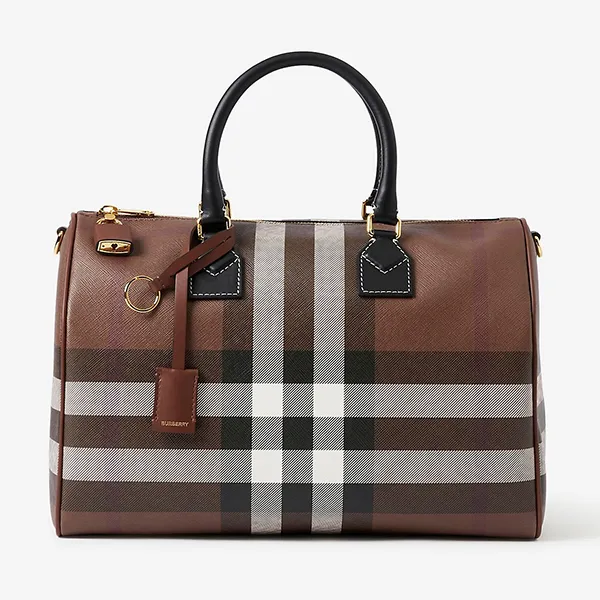 Túi Trống Nữ Burberry Medium Check Bowling Bag Màu Nâu Đen - Túi xách - Vua Hàng Hiệu