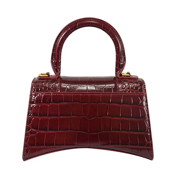 Túi Xách Nữ Balenciaga Hourglass XS Crocodile Pattern Bag Burgundy Màu Đỏ Mận