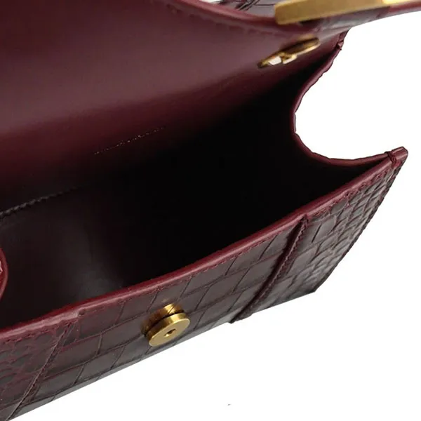 Túi Xách Nữ Balenciaga Hourglass XS Crocodile Pattern Bag Burgundy Màu Đỏ Mận