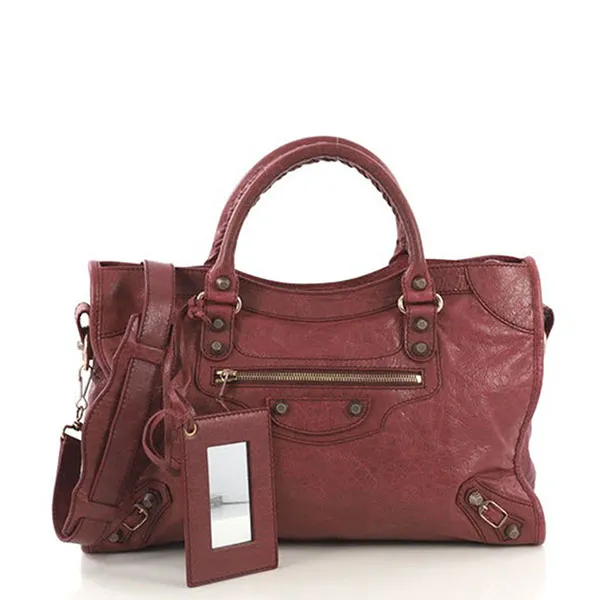 Túi Xách Nữ Balenciaga Red Leather Classic City Bag Màu Đỏ Mận