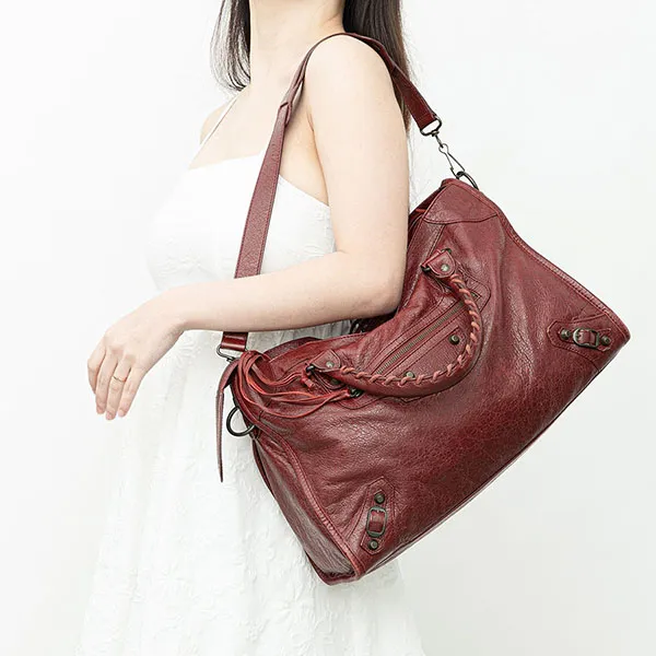 Túi Xách Nữ Balenciaga Red Leather Classic City Bag Màu Đỏ Mận