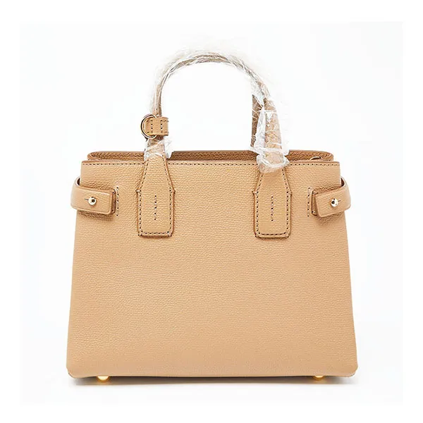 Túi Xách Nữ Burberry Beige Leather and House Check Fabric Small Banner Derby Màu Be
