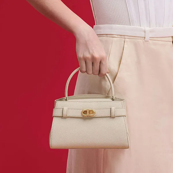 Túi Xách Nữ Charles & Keith CNK Aubrielle Metallic-Buckle Top Handle Bag 50270880 Oat Màu Be