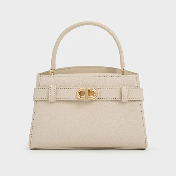 Túi Xách Nữ Charles & Keith CNK Aubrielle Metallic-Buckle Top Handle Bag 50270880 Oat Màu Be