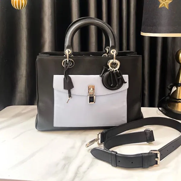 Túi Xách Nữ Dior Black Large Calfskin Lady Pocket Màu Đen Trắng - Túi xách - Vua Hàng Hiệu