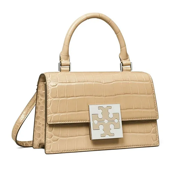 Túi Xách Tay Nữ Tory Burch Bon Bon Croc Embossed Mini Top Handle Bag 150364 Màu Kem