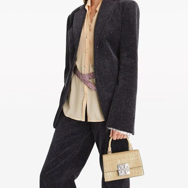 Túi Xách Tay Nữ Tory Burch Bon Bon Croc Embossed Mini Top Handle Bag 150364 Màu Kem