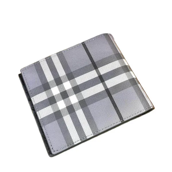 Ví Nam Burberry Vintage Check Bifold Wallet Màu Ghi Xám (Logo Kim Loại Màu Đen)