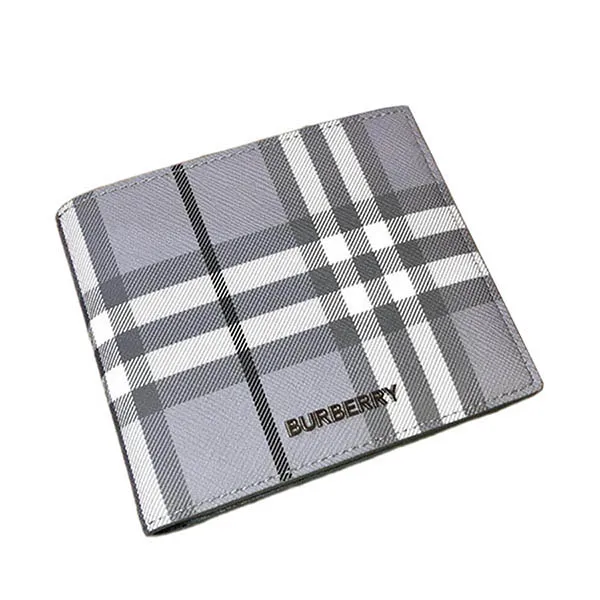 Ví Nam Burberry Vintage Check Bifold Wallet Màu Ghi Xám (Logo Kim Loại Màu Đen)