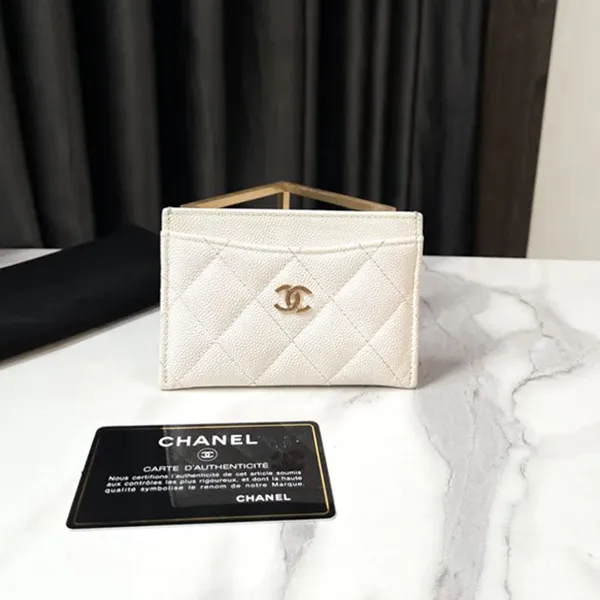 Ví Nữ Chanel Card Holder White Grained Calfskin GHW Màu Trắng