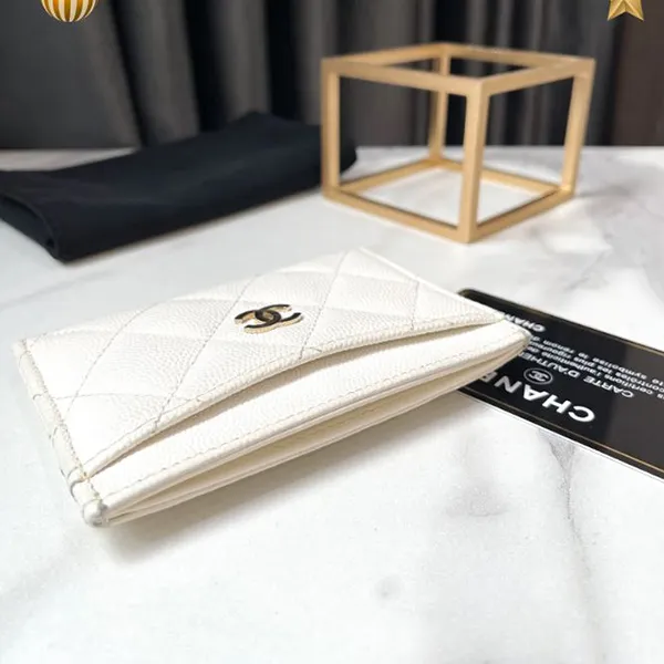 Ví Nữ Chanel Card Holder White Grained Calfskin GHW Màu Trắng