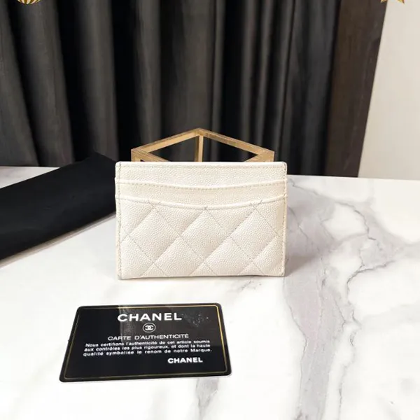 Ví Nữ Chanel Card Holder White Grained Calfskin GHW Màu Trắng