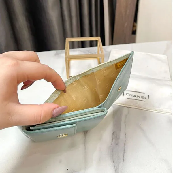 Ví Nữ Chanel Wallet Purse Coco Button Blue Màu Xanh - Túi xách - Vua Hàng Hiệu