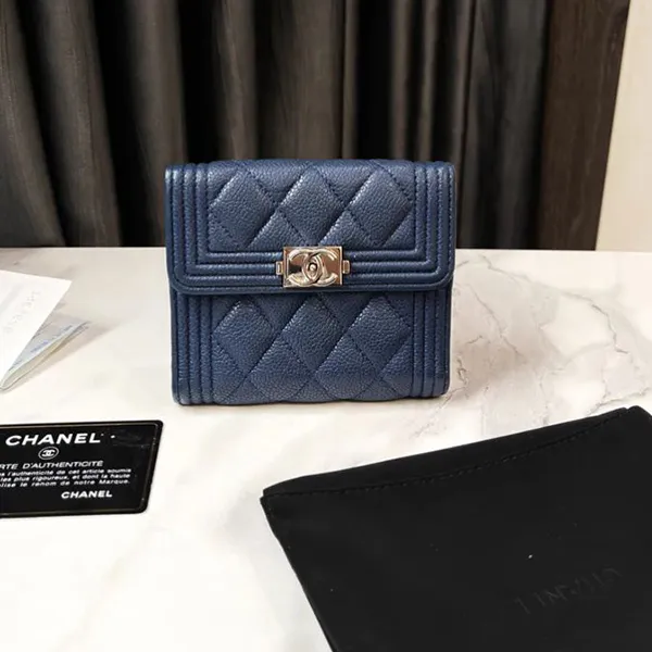 Ví Nữ Chanel Wallets AP0814 GP Short Button Wallet Màu Xanh