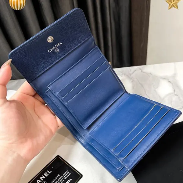 Ví Nữ Chanel Wallets AP0814 GP Short Button Wallet Màu Xanh