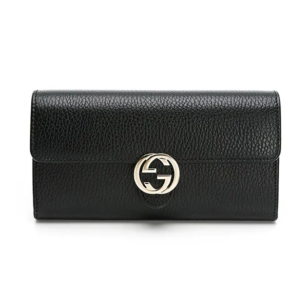 Ví Nữ Gucci GG Long Wallet Interlocking Logo Leather Black Màu Đen