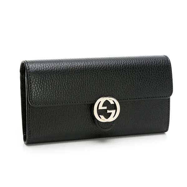 Ví Nữ Gucci GG Long Wallet Interlocking Logo Leather Black Màu Đen